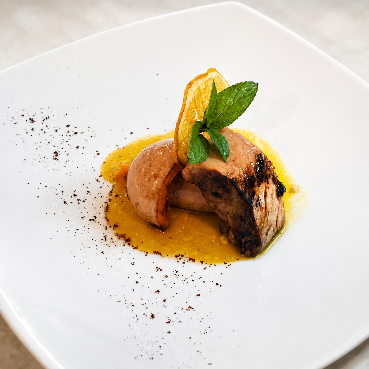 French-style meat dish with citrus sauce